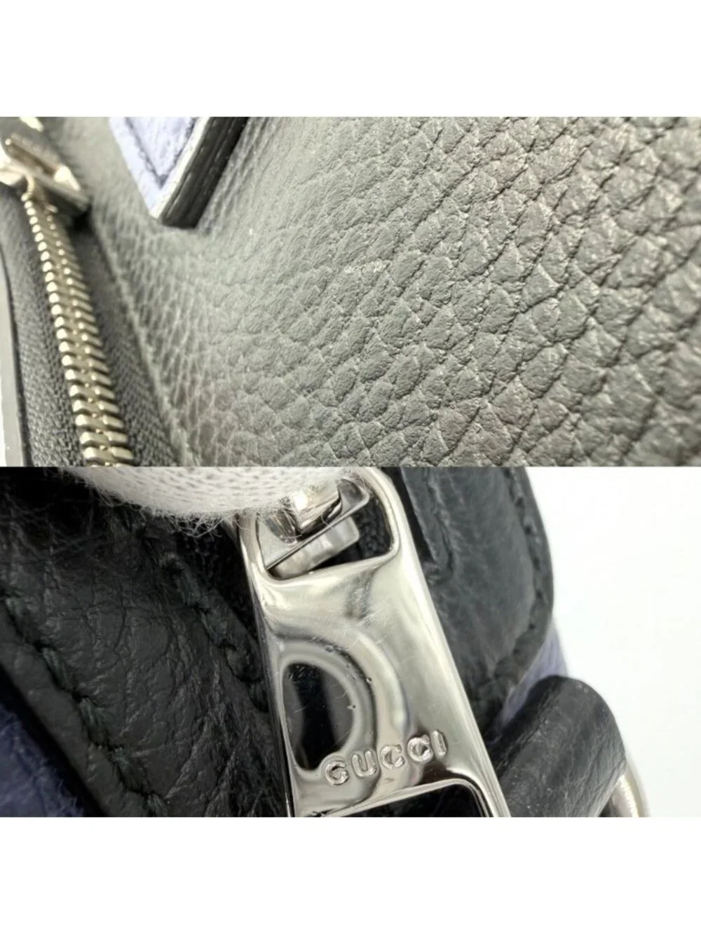 Gucci Big 2-Way Briefcase Tote Shoulder Bag Business Leather Black Navy Silver